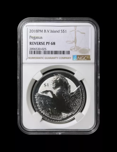 BRITISH VIRGIN ISLANDS. 2018, 1 Dollar, Silver - NGC PF68 - Pegasus RP 2