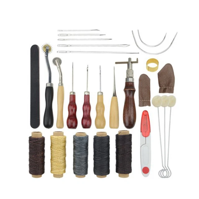 18 piezas Herramientas artesanales de cuero Herramientas de costura de cuero Kit Hilo de costura de cuero