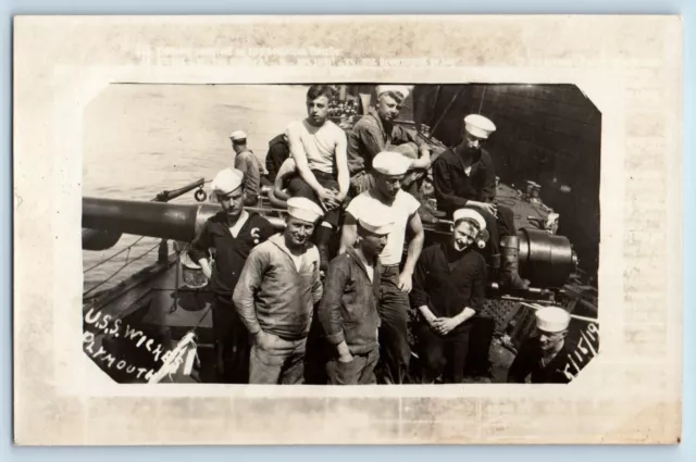 c1910's Postcard RPPC Photo USS Wickers Plymouth Sailors Unposted Antique