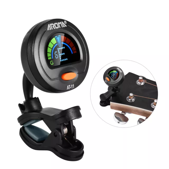 AROMA AT-11 Clip-on Tuner Color Screen for Chromatic Guitar Bass Ukulele C1J7