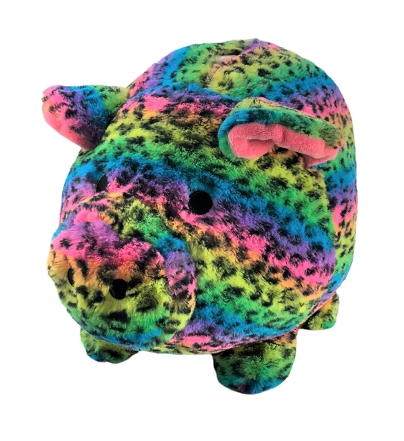 Large FAB-NY Rainbow Print JUMBO PLUSH PIGGY BANK Coin 10" Tall