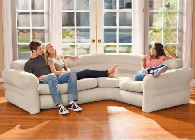 Intex Inflatable Corner Living Room Air Mattress Sectional Sofa. Beige. 68575EP 2