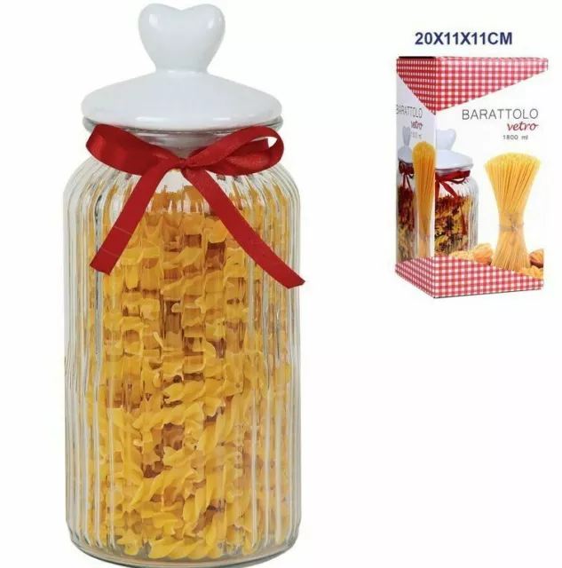 Barattolo In Vetro Con Tappo Coperchio In Ceramica Decorato Cuore 1800ml dfh