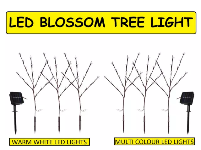 3 Pack Solar Garden Ornamental Stylish Blossom Branch Tree 60 Led Lights