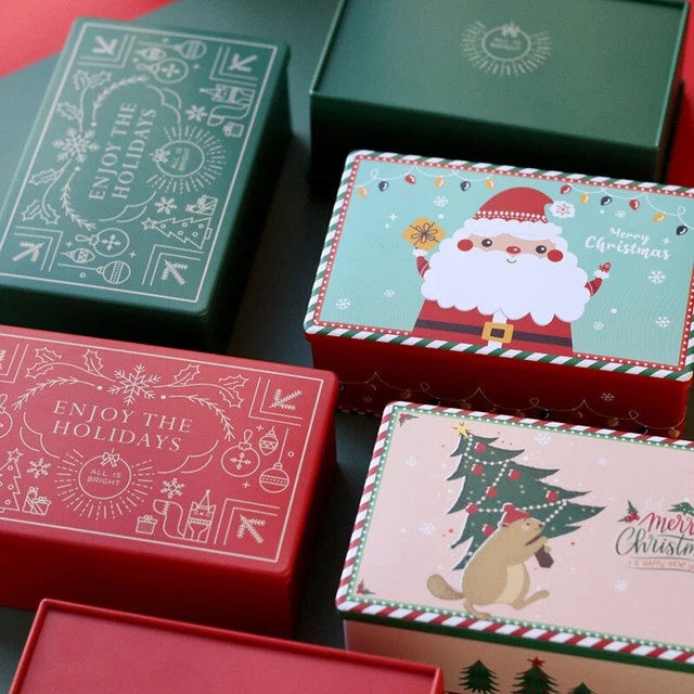 Christmas Rectangle Tinning Can Candy Box Gift Packaging Storage Box Biscuit Can