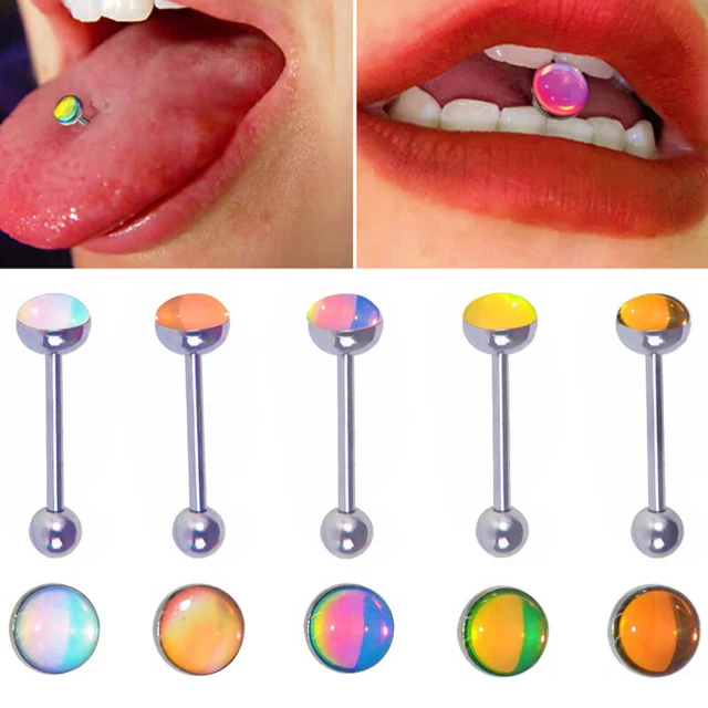 1PC Anti-Allergy Surgical Steel Tongue Barbell Piercings Flash Film Barbell RiSA