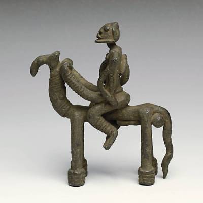 Vintage African Cast Bronze Horse And Rider Dogon Mali West Africa 20Th C.