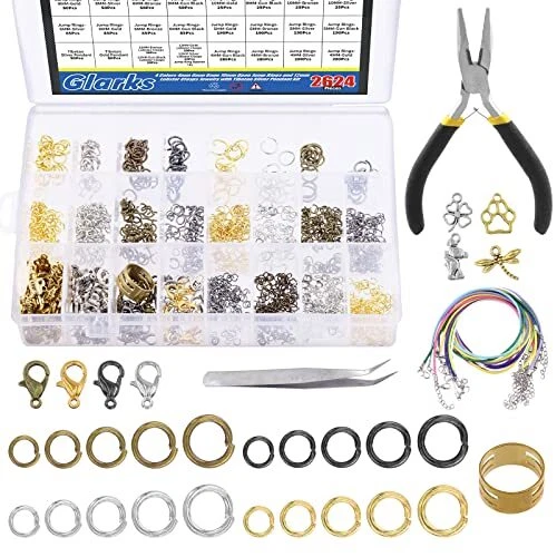Kit de accesorios de salto abiertos y broches de langosta Glarks 2723 piezas suministros para hacer joyas...