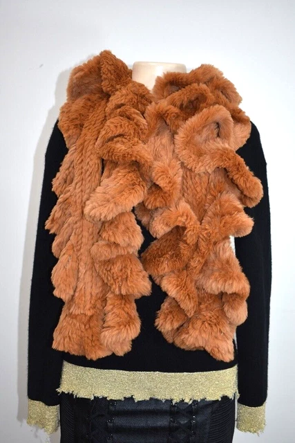 jocelyn rabbit fur scarf 100% fur elegant shawl brown Neiman Marcus ruffle sn