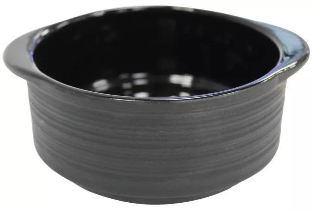 Conjunto De 4 Negro Acanalado Porcelana Sopa Bols con Asas Servir Horno Seguro