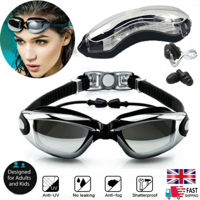Adjustable Anti Fog Swimming Goggles UV Glasses Earbuds Nose Clip For Adult Kids