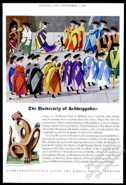 1961 Schweppes soda Unversity George Him color art vintage print ad