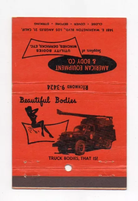 American Equipment & Truck Body Co Los Angeles CA Unused Girlie Matchbook Cover