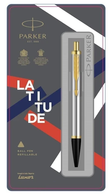 Stylo-bille Parker Latitude Shiny Silver Chrome Gold Clip GT Jotter, encre...