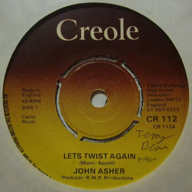 John Asher(7" Vinyl)Let's Twist Again-Creole-CR 112-UK-Ex/VG
