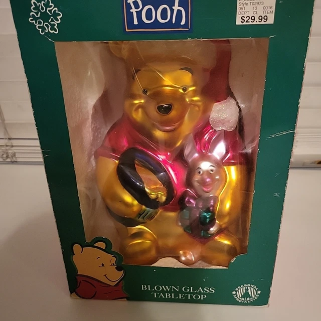DISNEY WINNIE THE POOH PIGLET 11" Blown Glass Tabletop ORNAMENT Christmas