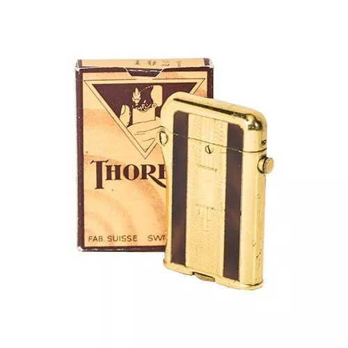 THORENS Oil Lighter Double Crow Gold and Lacquer 1940s SWISS with Unused Box