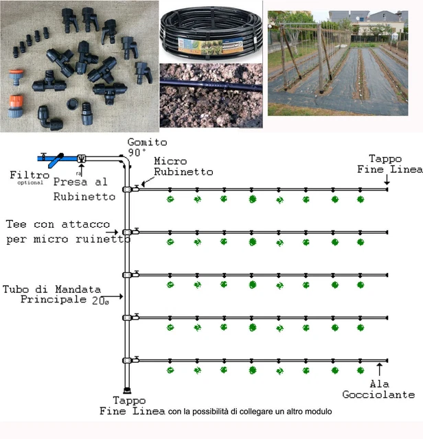 Kit impianto irrigazione modulare completo orto giardino goccia 50 mq ampliabile