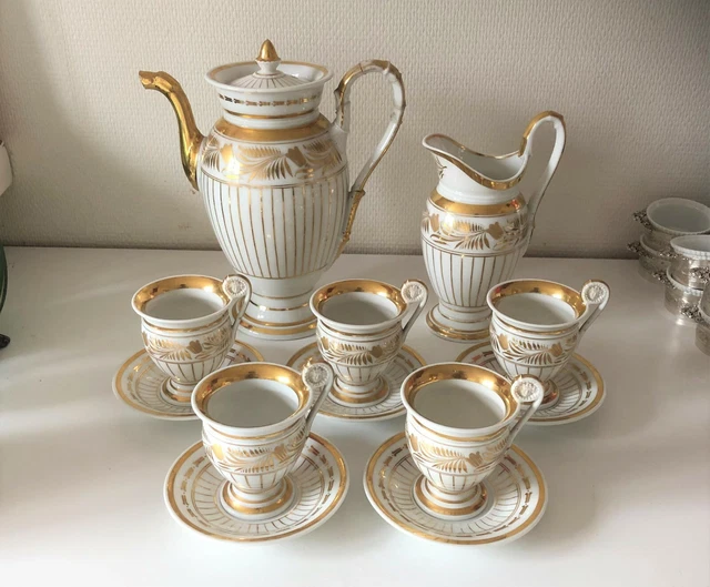 Service à Café - Thé Porcelaine de Paris Epoque Empire XIX 19eme Verseuse Tasse