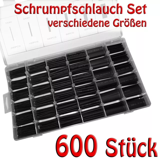 Set 600 tlg. Sortiment Schrumpfschlauch verschiedene Größen sortiert in Box