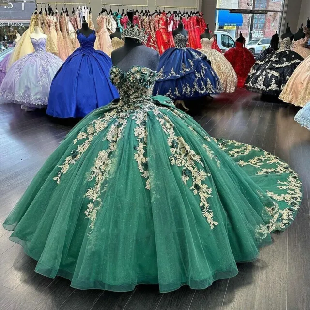 Emerald Green Quinceanera Dresses Off The Shoulder Sweet 15 16 Party Ball  Gowns