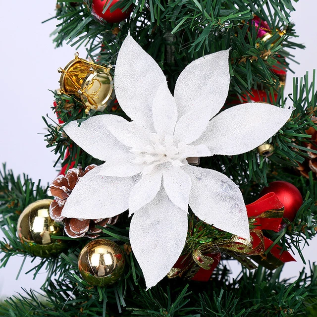10X Christmas Large Poinsettia Glitter Flower 15CM Tree Hanging Party Xmas Decor