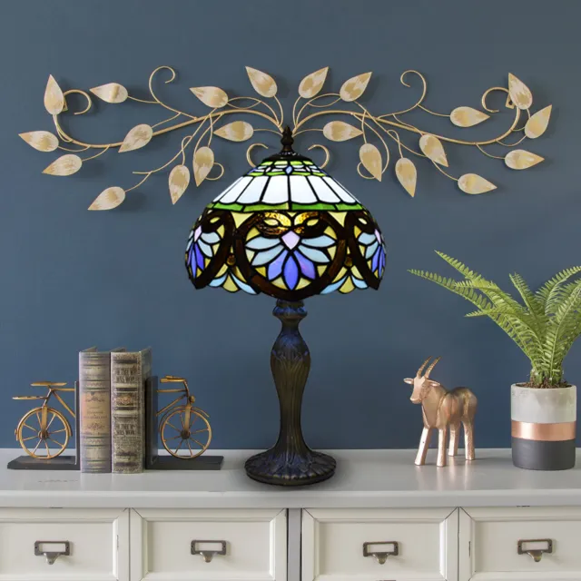 Lampada da tavolo stile Tiffany 10 pollici ninfee blu lampadina ombreggiante design artigianale