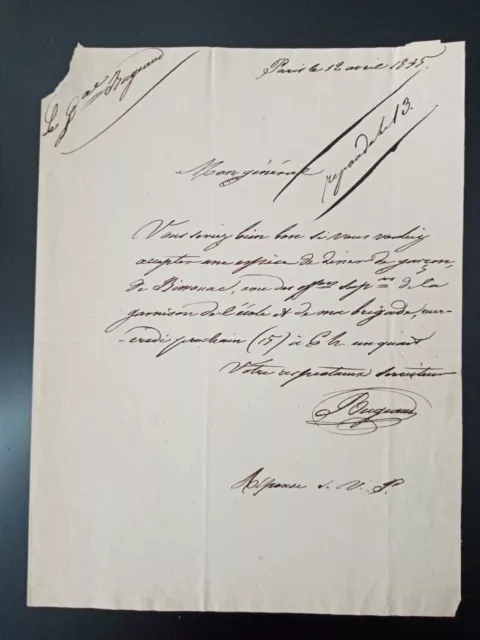 lettre autographe signée du Maréchal BUGEAUD