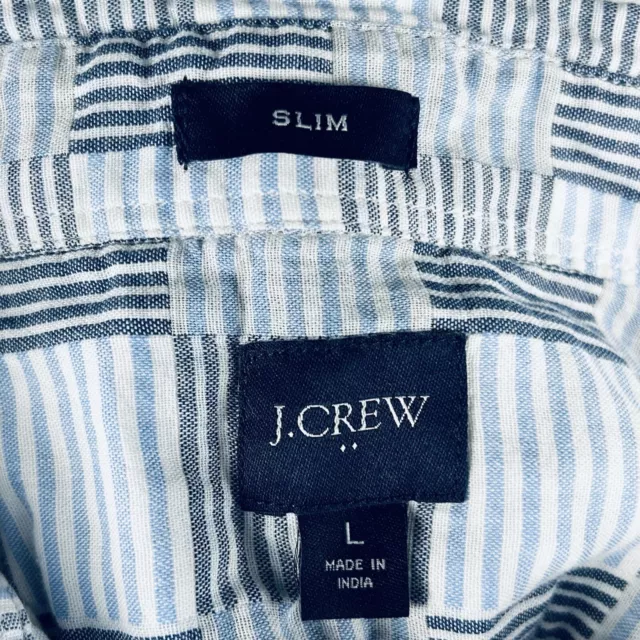 J Crew Large Slim Fit Shirt Blue White Patchwork Plaid Cotton Short Sleeve 3