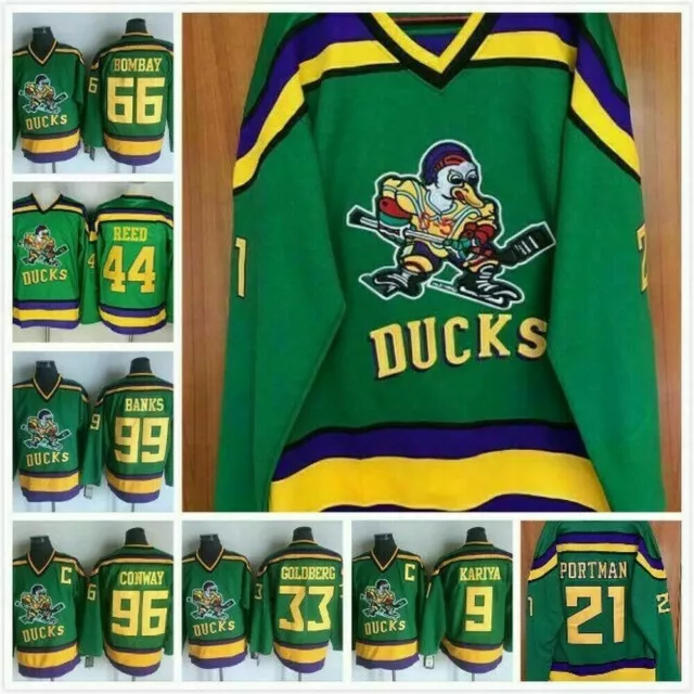 The Mighty Ducks Adult Ice Hockey Jerseys 9 66 96 99 All Numbers Stitched Green