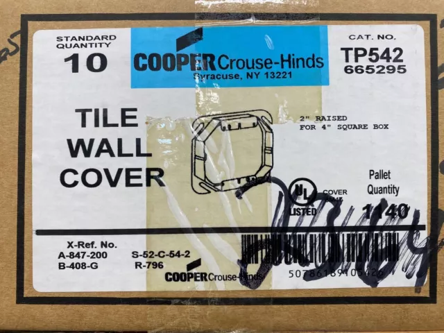 NEW lot of 10 Crouse-Hinds TP542 Tile Wall 4SQ 4'' Square Boxes 2'' Raised
