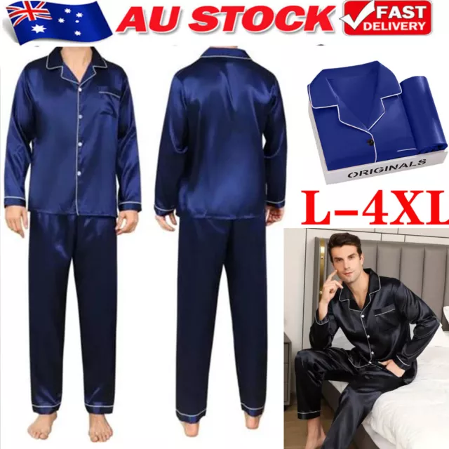 Mens Silk Satin Pajamas Set Pyjamas for men Loose Sleepwear PJ Set Autumn AUS