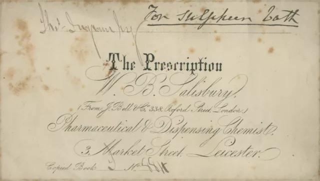 Antique Prescription Envelope W B Salisbury Chemist Market St Leicester