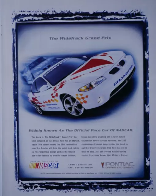 1999 PONTIAC GRAND PRIX NASCAR PACE CAR Vintage 8.5X11 Magazine Ad 1990's  M522