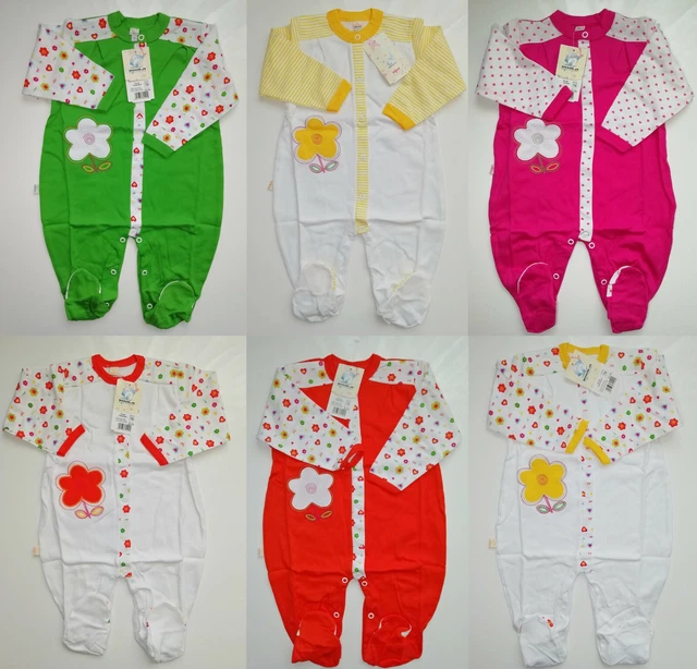 100% Cotton Baby girls babygrows 6-9 months NEW Pyjamas SLEEPSUITS