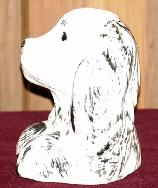 Dog Cocker Spaniel Coin Bank Vintage Ceramic Coin Slot White Black Spots 2