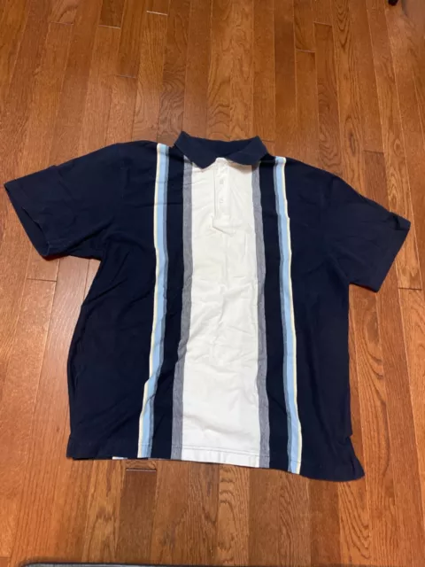 Puritan Men's Polo Shirt L 80s 90s Blue White Striped Vintage Vtg Short Sleeve