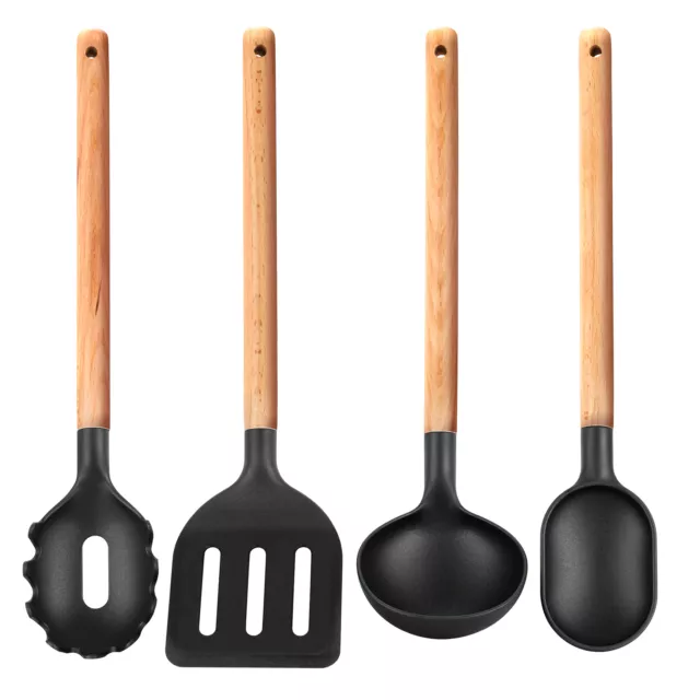 Set de 4 Utensilios de ccoina de madera de haya alta calidad resistente 220 ºC