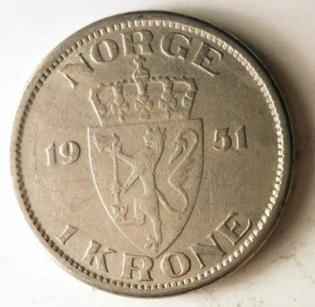 1951 NORWAY KRONE - High Quality Coin - FREE SHIP - Bin #312
