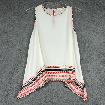 Monteau Los Angeles Womens Boho Tank Top Medium Cream Sleeveless Handkerchief