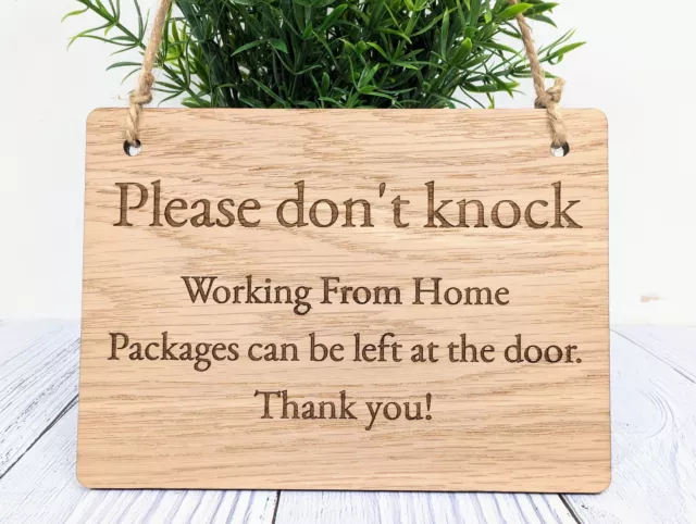 Working From Home, Wooden Sign | Oak Veneer | Door Sign | No Knocking