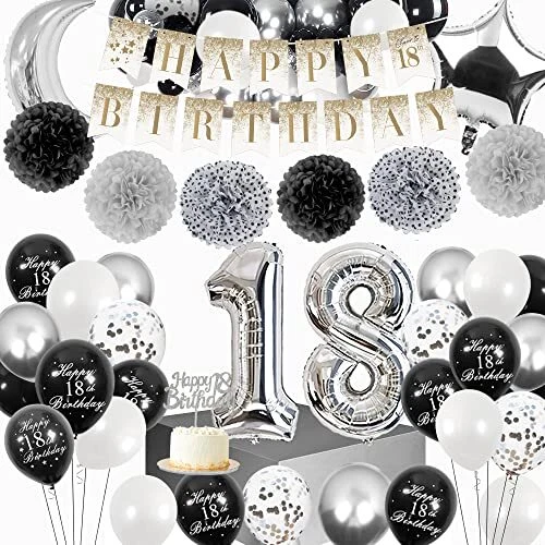 18 Ans Anniversaire Décorations Ballon, 18 Ans Joyeux Anniversaire Ballons Noir