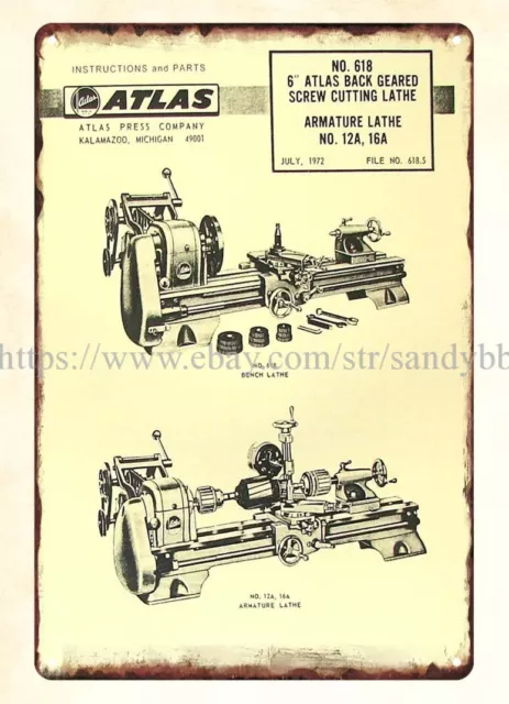 1972 ATLAS CRAFTSMAN Lathe woodworking tool mancave metal tin sign color plaque