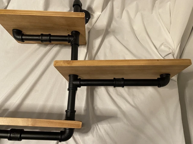 Industrial Look Floating Pipe Wall Mounted Shelves Rustic Modern Wood Shelving