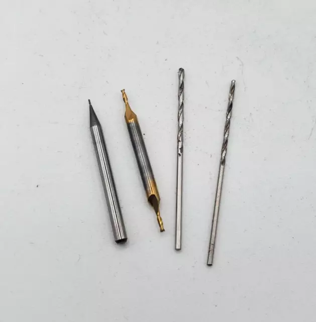 Assorted Micro Drill & End Mill Bits Carbide & HSS (4 Bits) - NICE