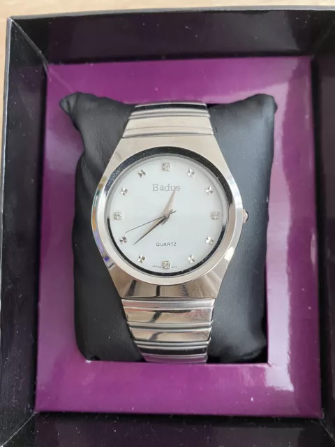BADUS MENS SILVER Quartz Watch No. 9169G Water Resistant Back