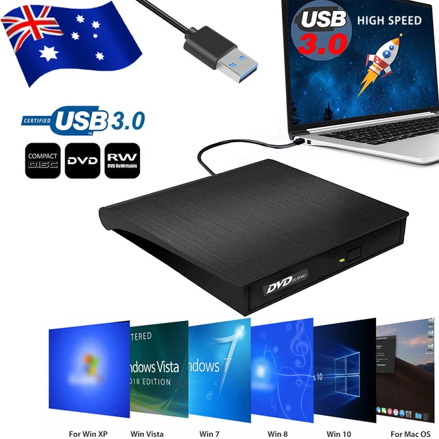 USB External CD DVD RW ROM Writer Burner Player Drive PC Laptop for Mac Windows