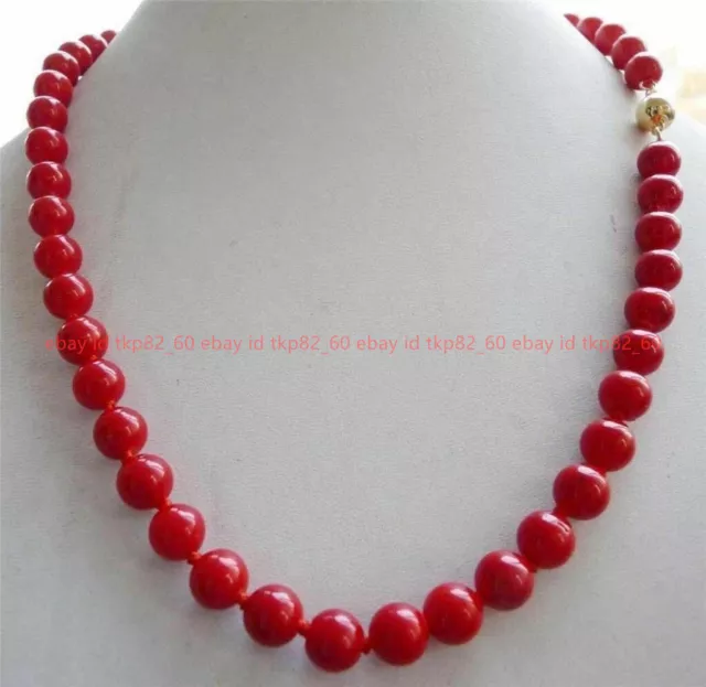 Natural 8/10/12mm South Sea Red Coral Round Gemstone Beads Necklace 18" AAA