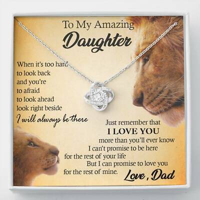 To My Amazing Daughter Love Knot Necklace, Birthday Gift Father to Daughter Lion
