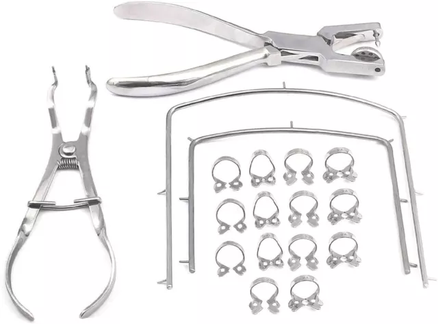 Rubber Dam Kit Starter of 18 pcs with Frame Punch Clamps Dental Instruments